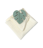 Anneau de dentition feuille aqua et lange ivoire