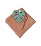 Anneau de dentition feuille aqua et lange terracotta