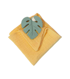 Anneau de dentition feuille aqua et lange moutarde
