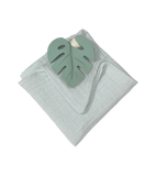 Anneau de dentition feuille aqua et lange gris bleu