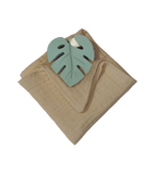 Anneau de dentition feuille aqua et lange taupe