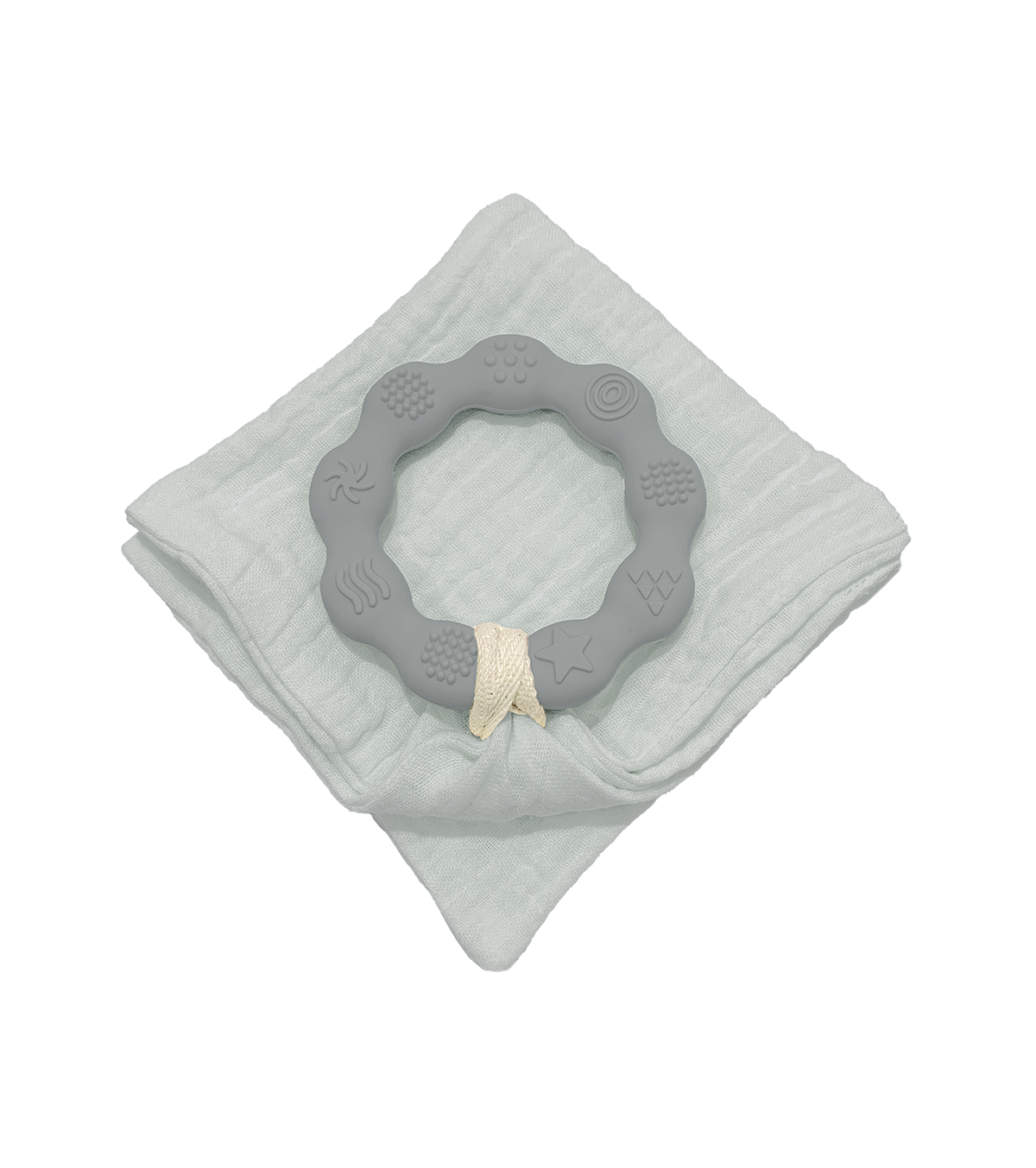 Anneau de dentition gris et son lange bleu gris