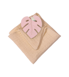 Anneau de dentition feuille rose et lange vieux rose