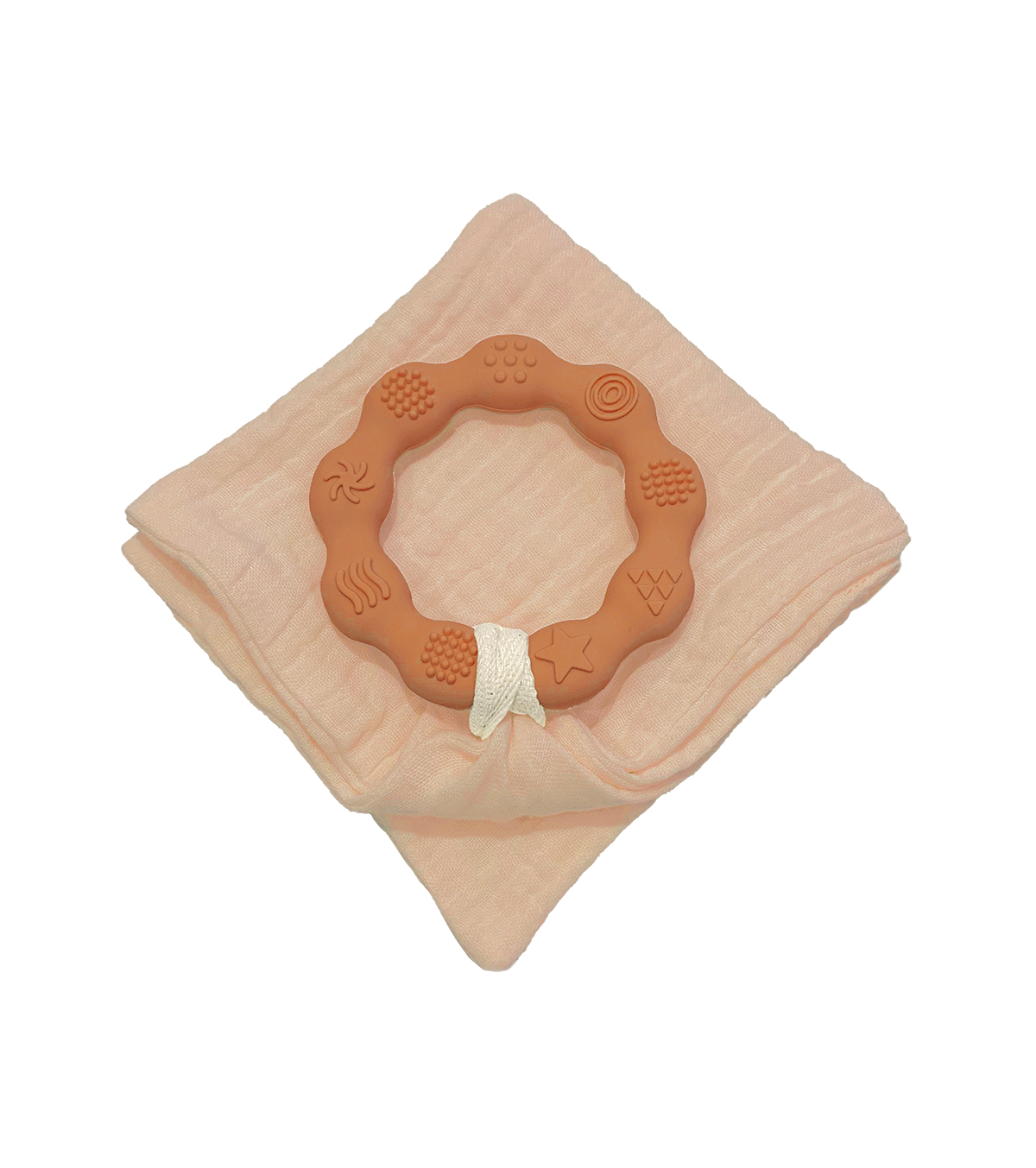 Anneau de dentition terracotta et lange vieux rose