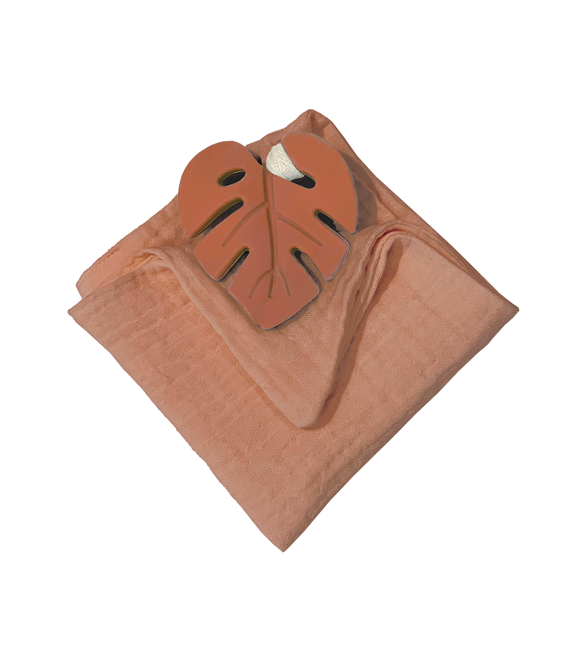 Anneau de dentition feuille terracotta et lange terracotta