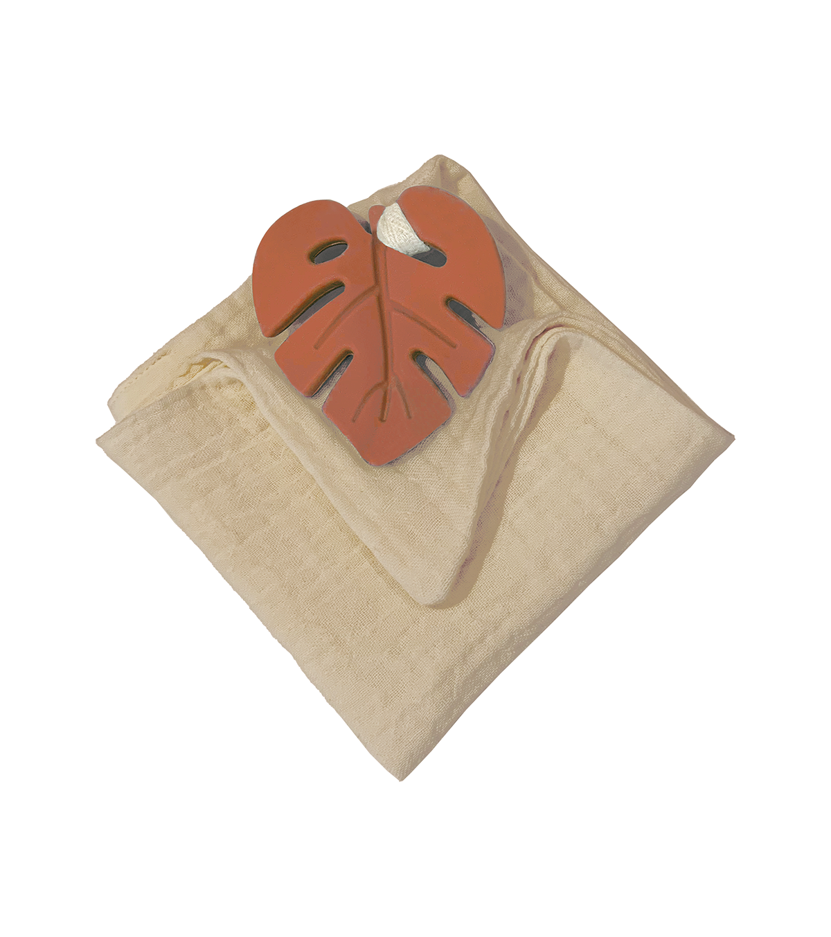 Anneau de dentition feuille terracotta et lange sable