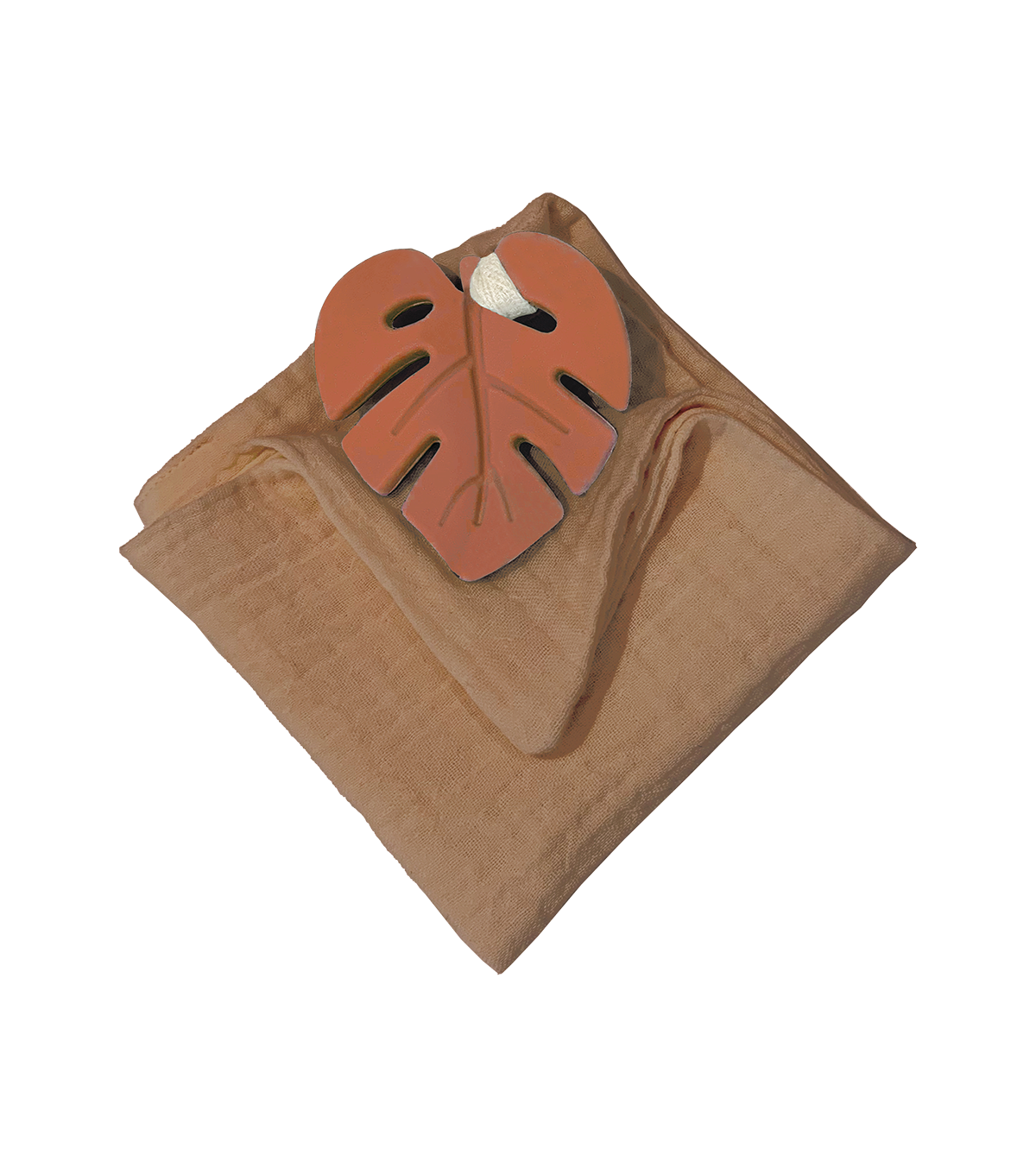 Anneau de dentition feuille terracotta et lange marron