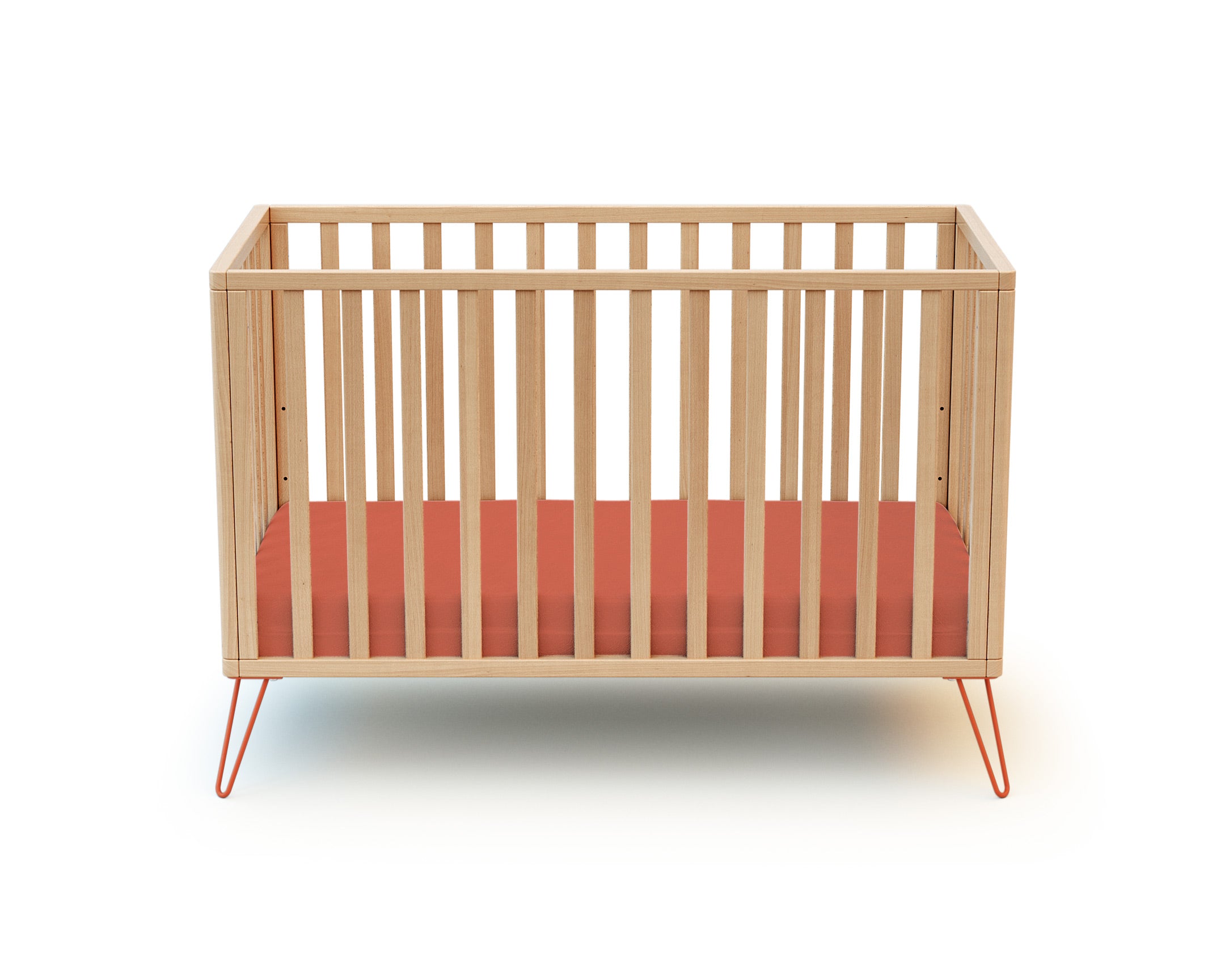 Lit bébé en bois avec pieds en acier terracotta, 60 x 120 cm - Jurababy