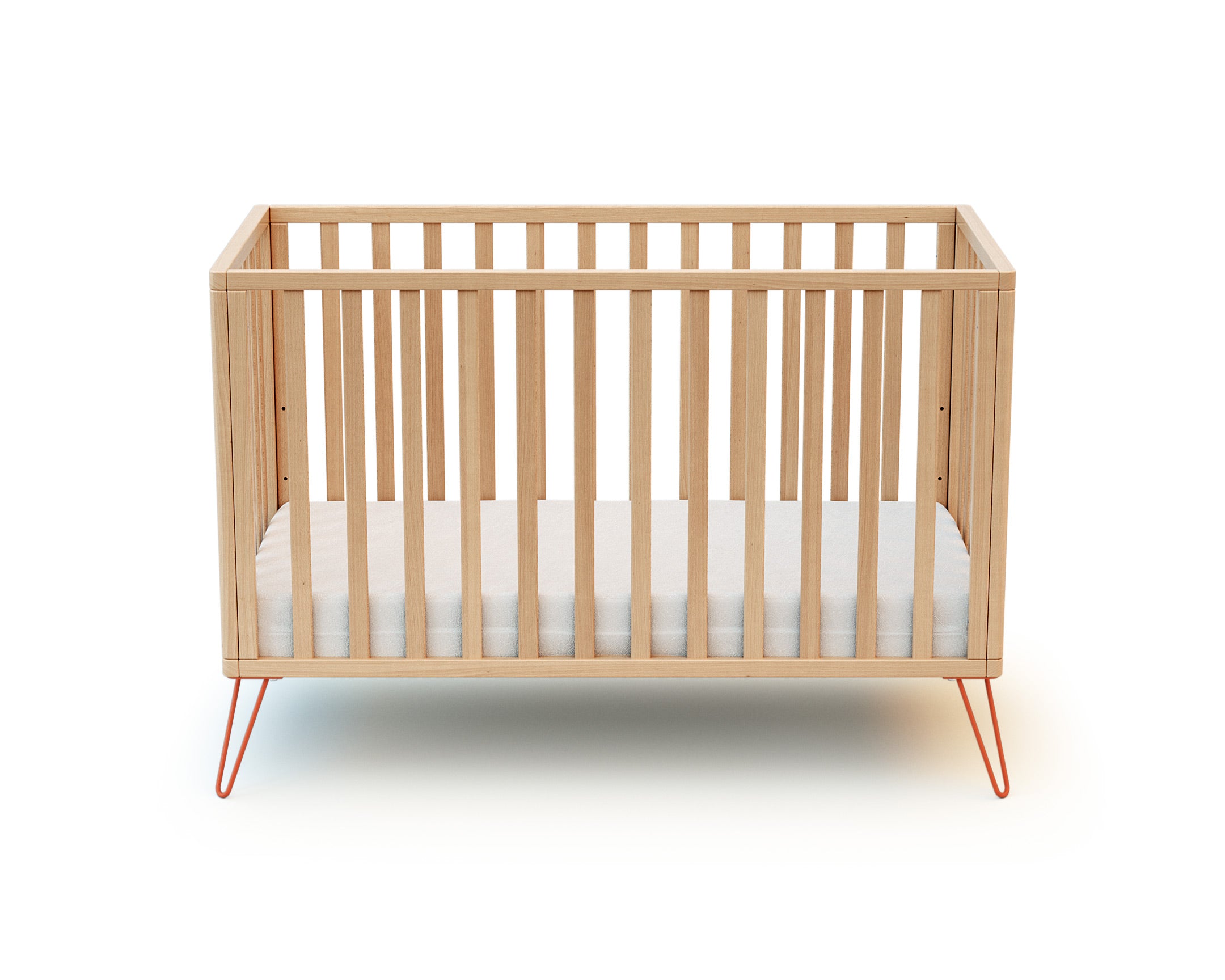 Lit bébé en bois avec pieds en acier terracotta, 60 x 120 cm - Jurababy