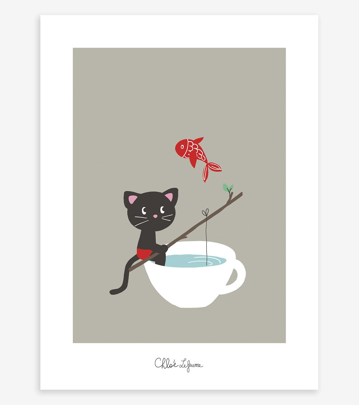 MOKA & POM - Affiche enfant - Chaton qui pêche