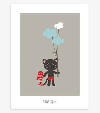 MOKA & POM - Affiche enfant - Chaton et nuages
