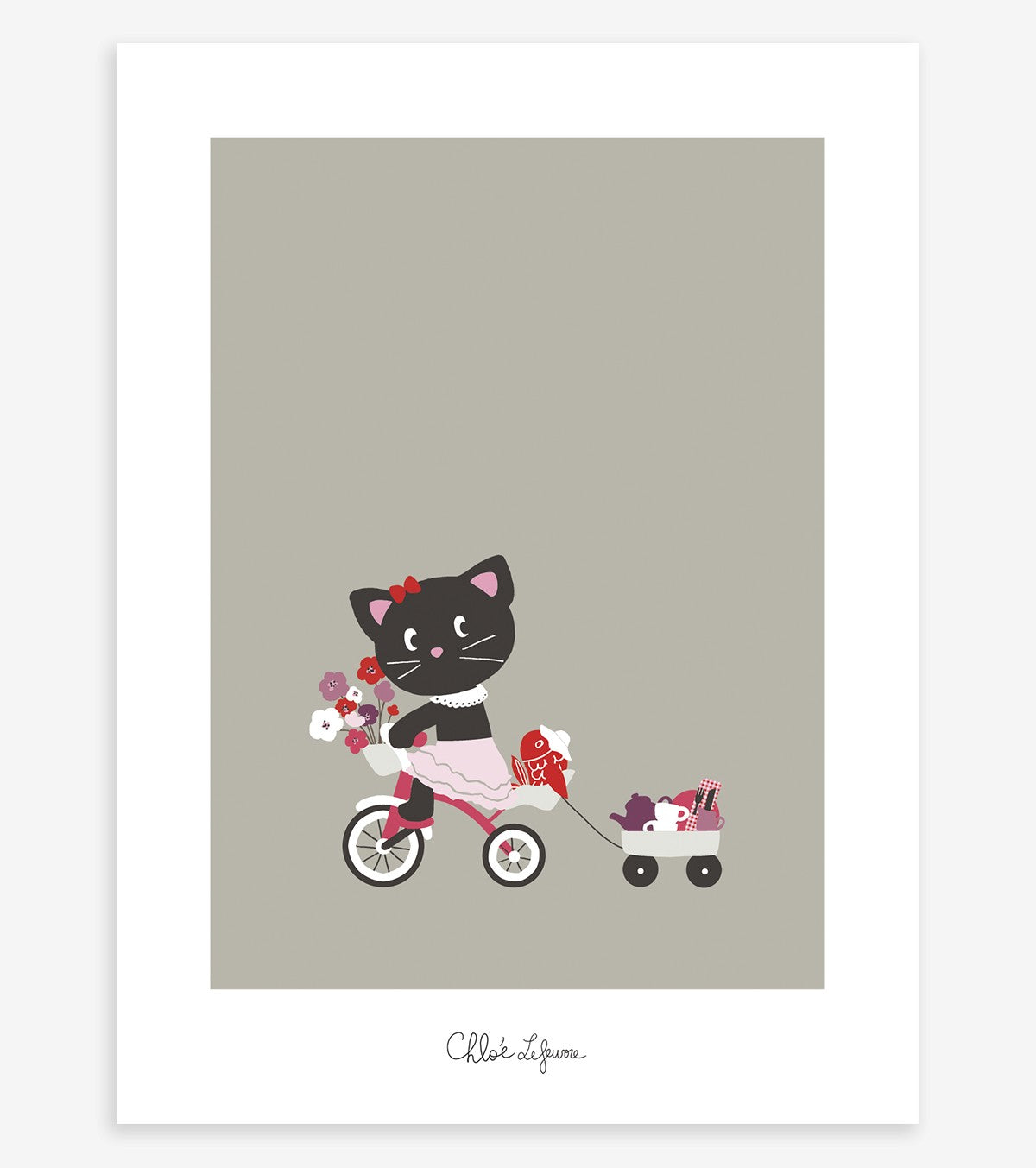 MILLY & FLORE - Affiche enfant - Chat et tricycle