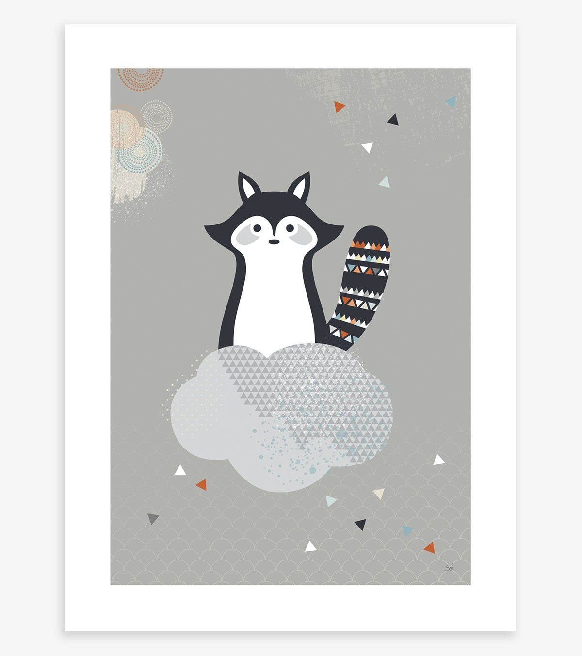 MAKI & KITSUNE - Affiche enfant - Raton laveur et nuage