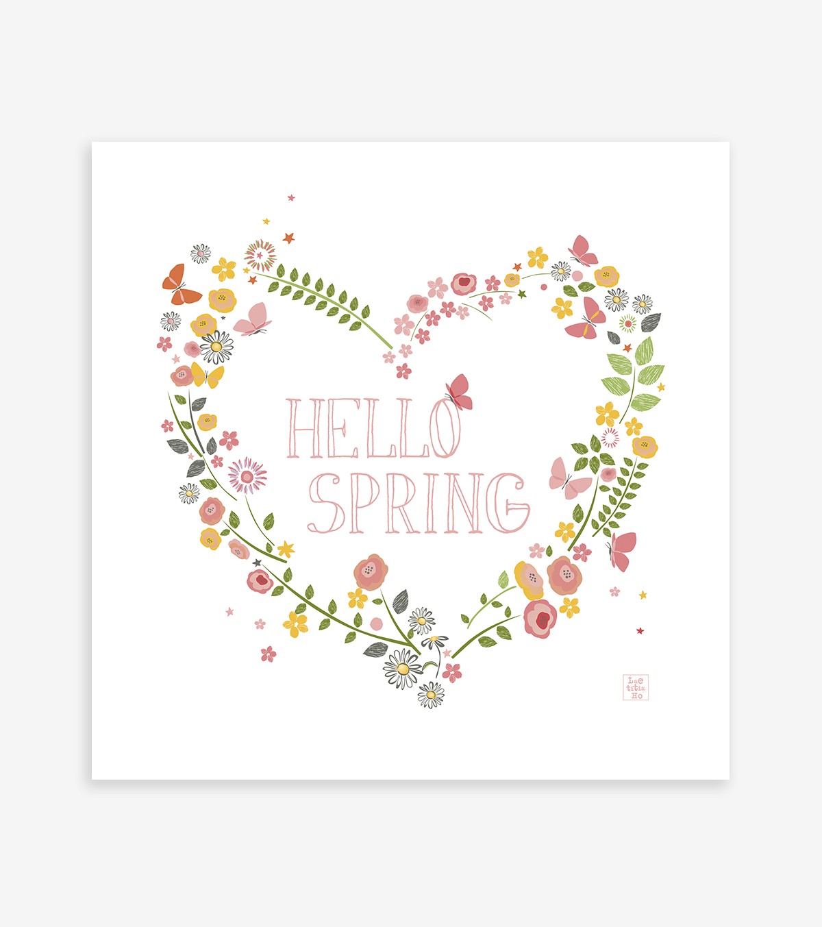 HELLO SPRING - Affiche enfant - Cœurs en fleurs