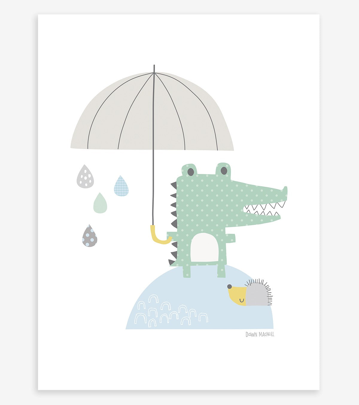SMILE IT'S RAINING - Affiche enfant - Crocodile et son parapluie