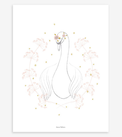 BOTANY - Affiche enfant - Cygne et fleurs