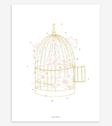 BOTANY - Affiche enfant - Cage et fleurs