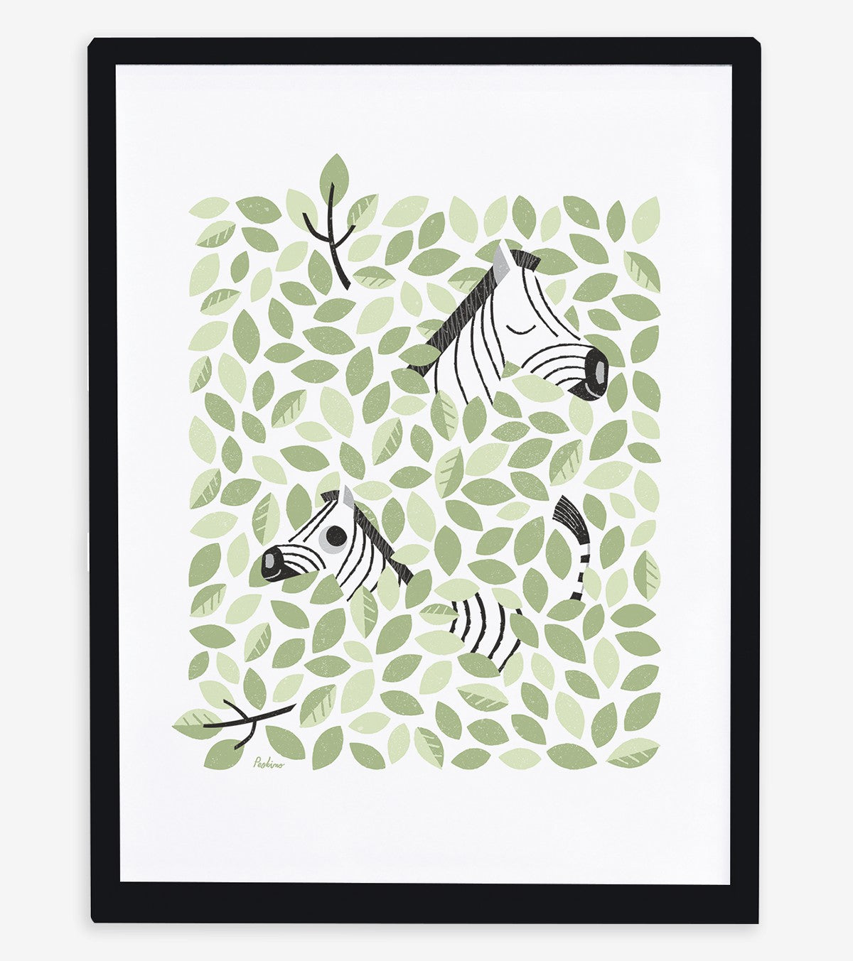 HIDE & SEEK - Affiche encadrée enfant - Zèbre et feuilles