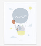 UP ! - Affiche encadrée enfant - Éléphant en montgolfière