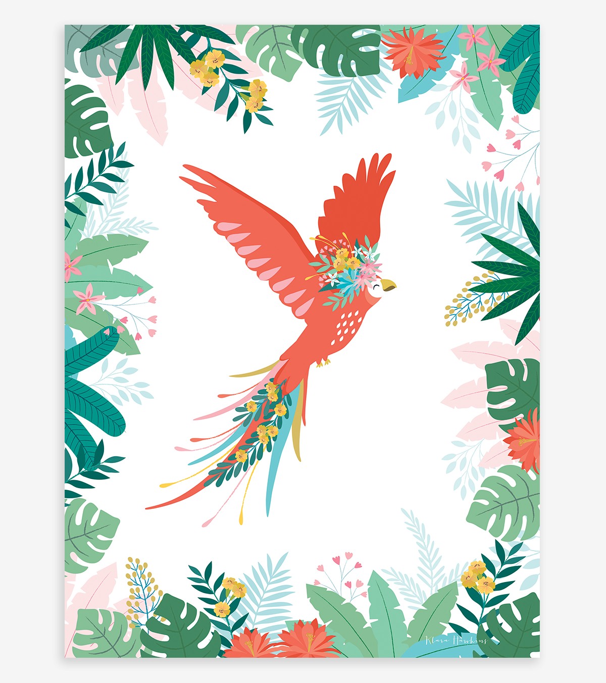 RIO - Affiche enfant - Perroquet et feuilles