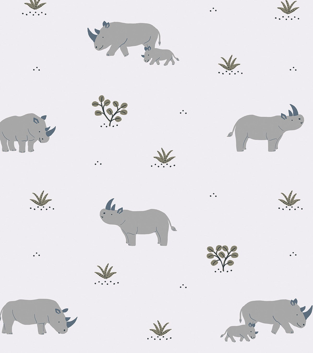 TANZANIA - Papier peint enfant - Motif rhinocéros fond gris