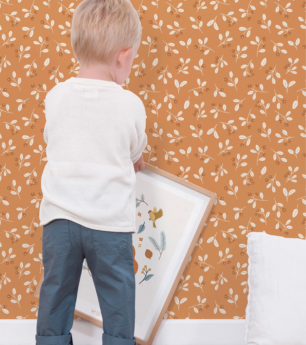 JÖRO - Papier peint enfant - Motif baie et feuille