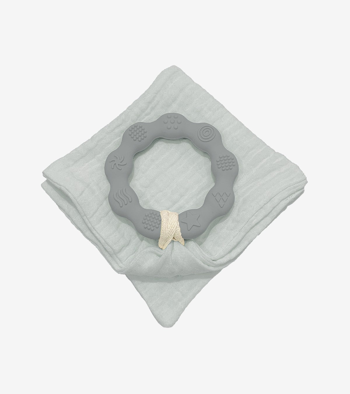 Anneau de dentition gris et son lange