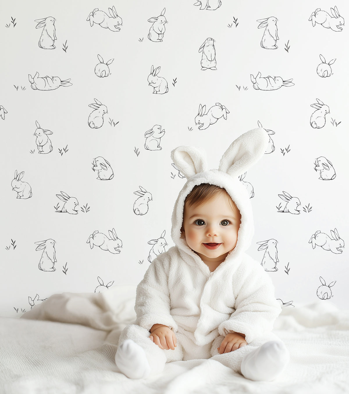 BUNNY - Papier peint enfant - Motif petits lapins