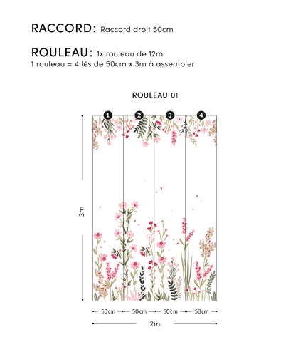 MAGENTA - Papier peint panoramique - Champs de fleurs rose (gauche)