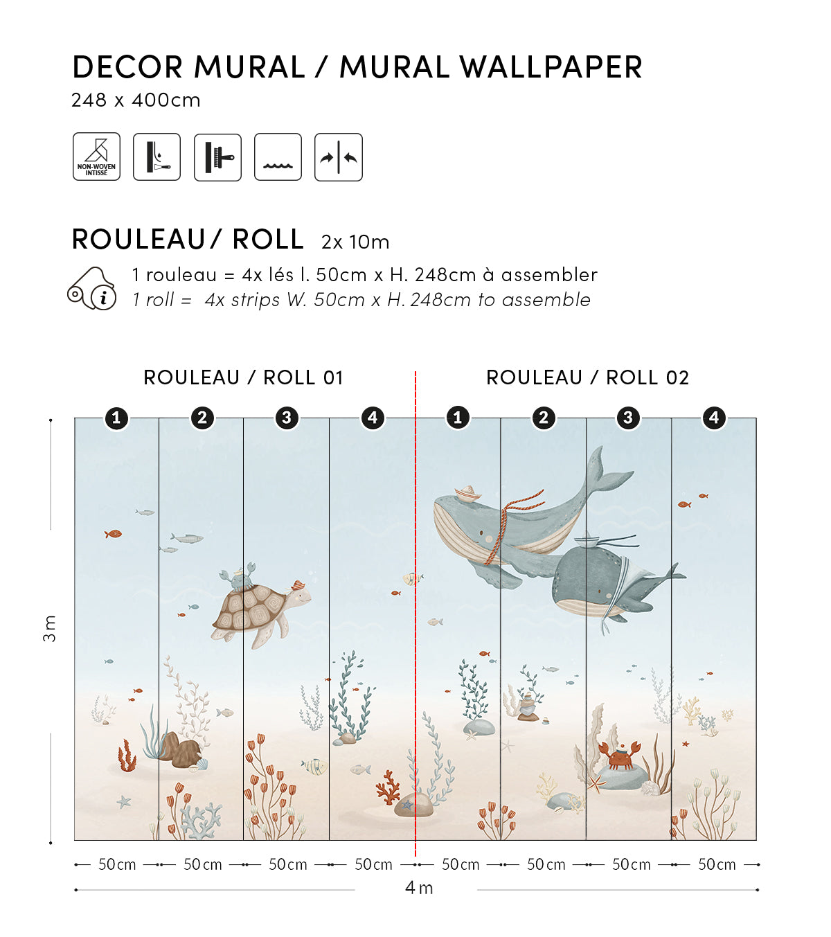 LOTAN - Papier peint panoramique - Fonds marins, les baleines