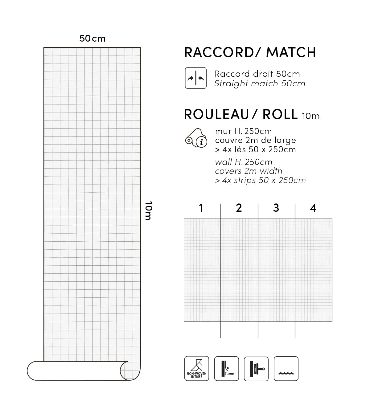 MINIMA - Papier peint enfant - Quadrillage gris foncé