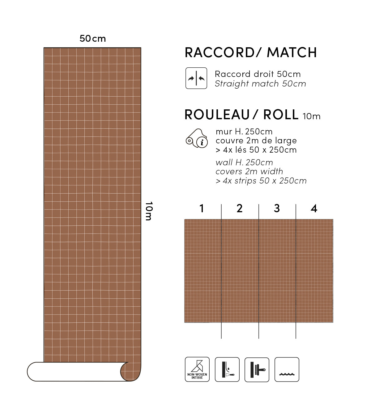 MINIMA - Papier peint enfant - Quadrillage terre de sienne