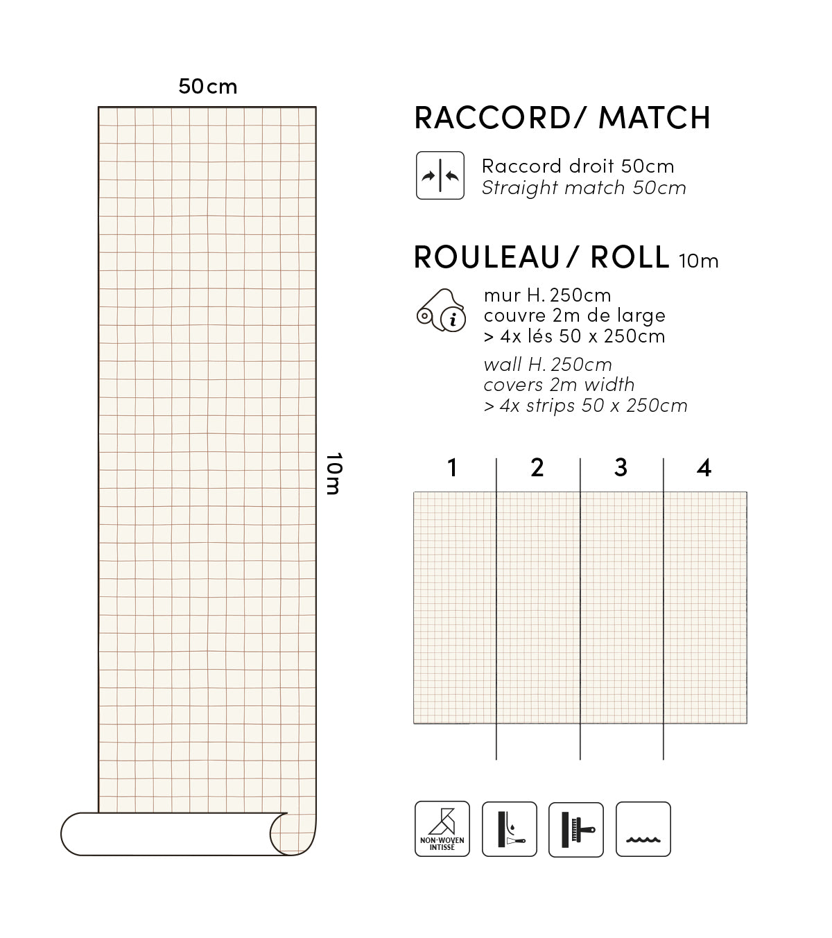 MINIMA - Papier peint enfant - Quadrillage caramel