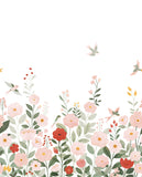 ALYSSE - Papier peint décor fleurs et oiseaux fond blanc
