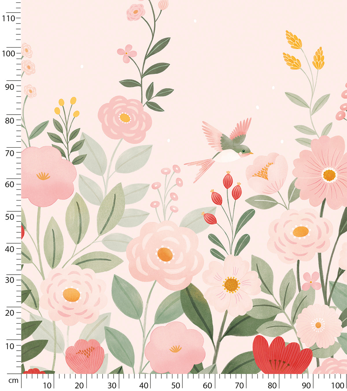 ALYSSE - Papier peint décor fleurs et oiseaux fond rose