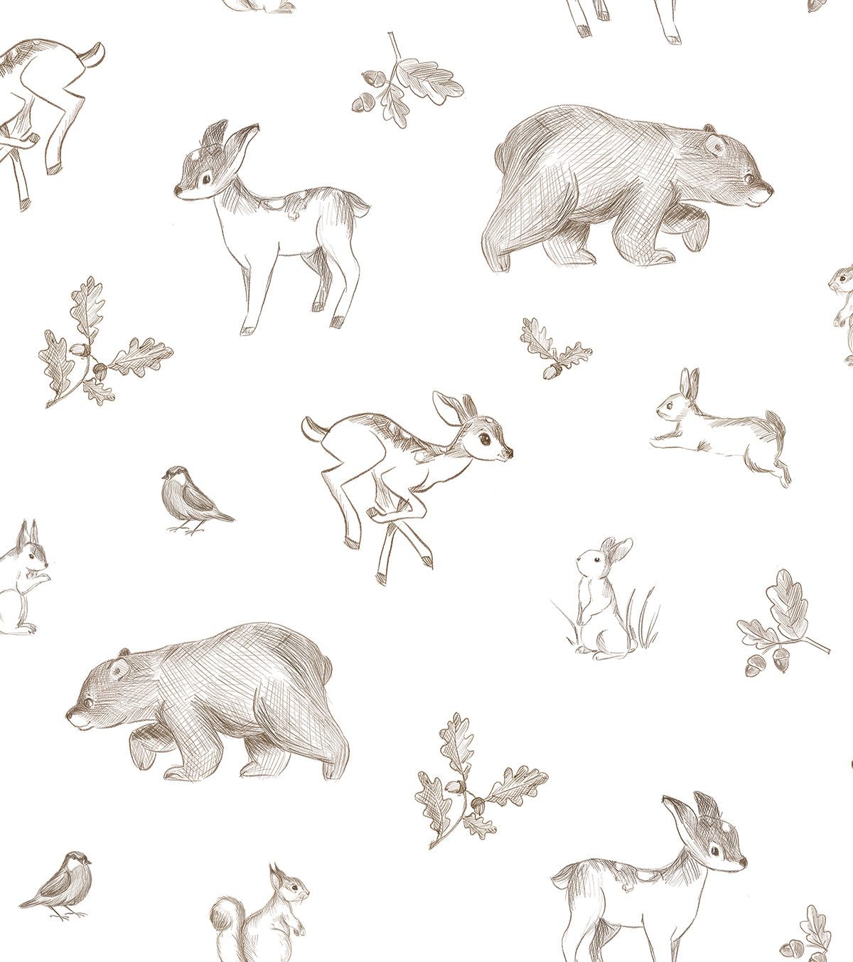 NATURAL - Papier peint animaux de la forêt sépia