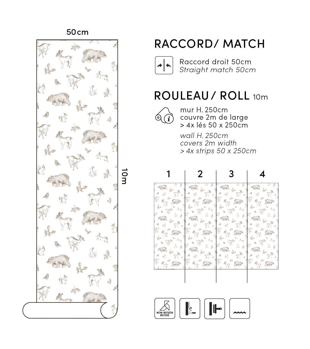 NATURAL - Papier peint animaux de la forêt sépia