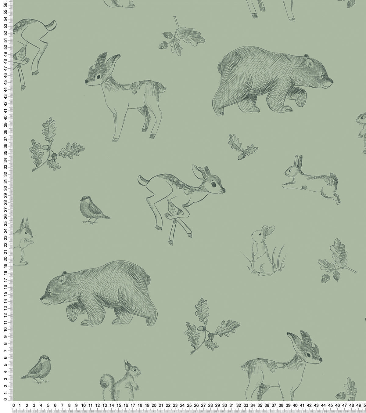 NATURAL - Papier peint animaux de la forêt vert sauge