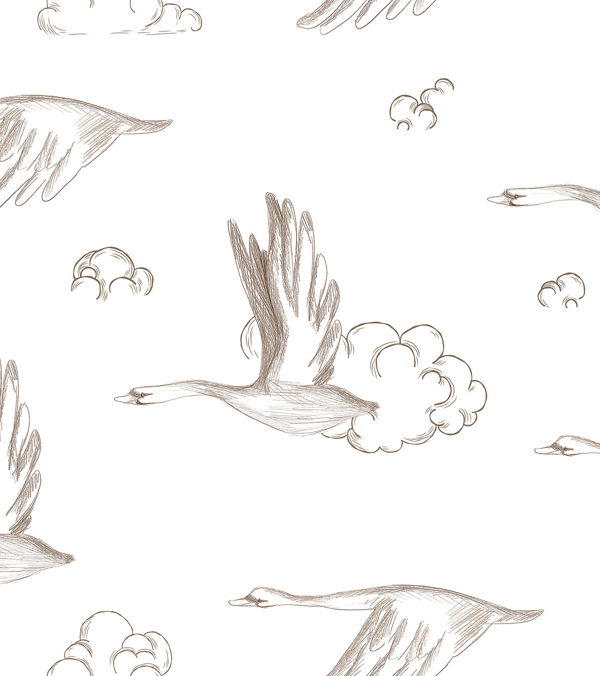 NATURAL - Papier peint oies et nuages sépia