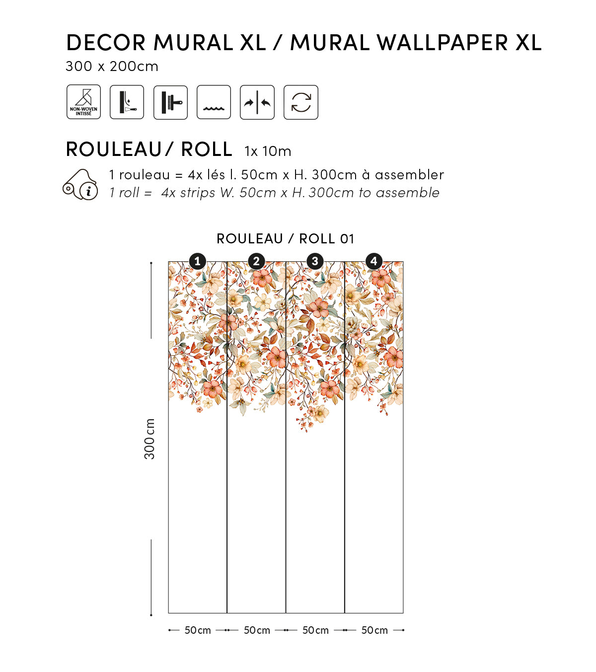 LOUISON : Papier peint panoramique Jardin fleuri