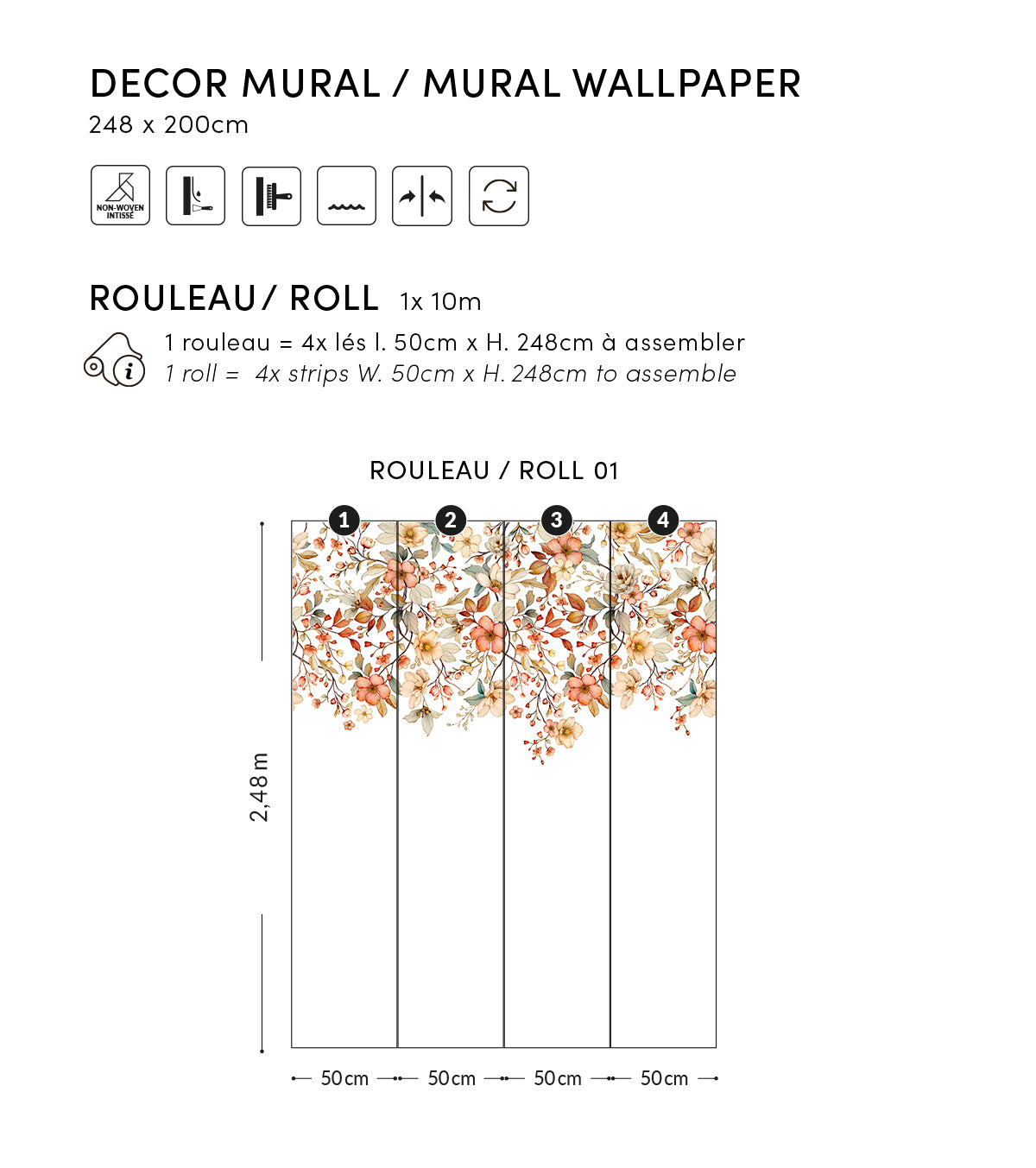 LOUISON : Papier peint panoramique Jardin fleuri