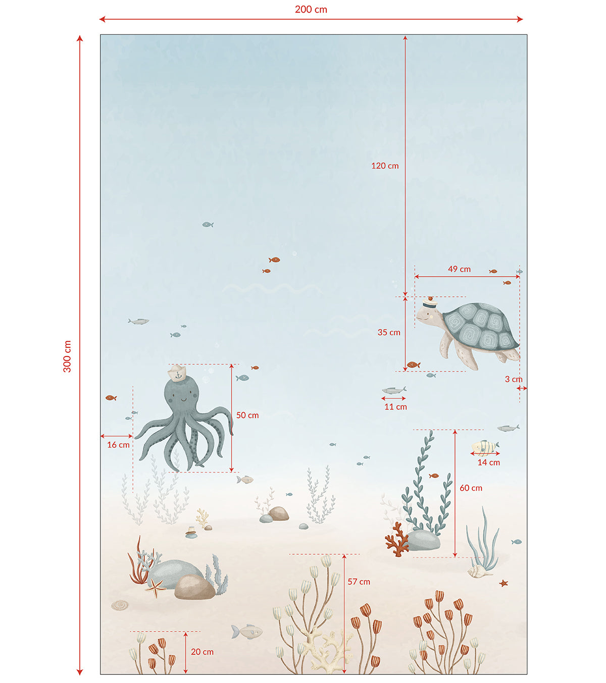 LOTAN - Papier peint panoramique - Fonds marins, pieuvre et tortue