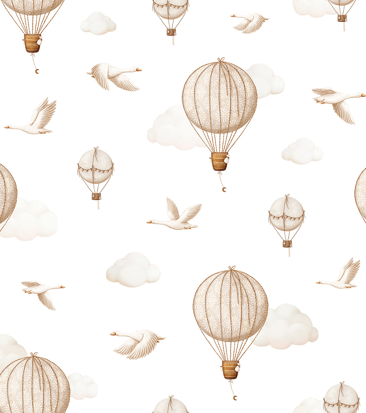 CLOUDY TALES - Papier peint enfant montgolfières et oies sauvages
