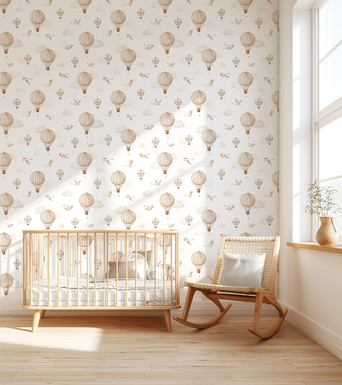 CLOUDY TALES - Papier peint enfant montgolfières et oies sauvages