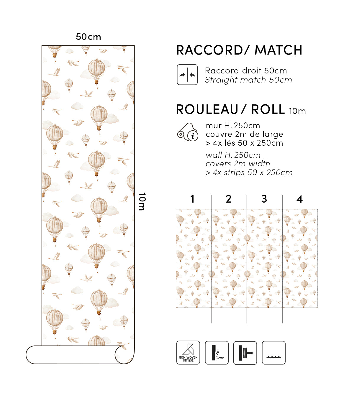 CLOUDY TALES - Papier peint enfant montgolfières et oies sauvages