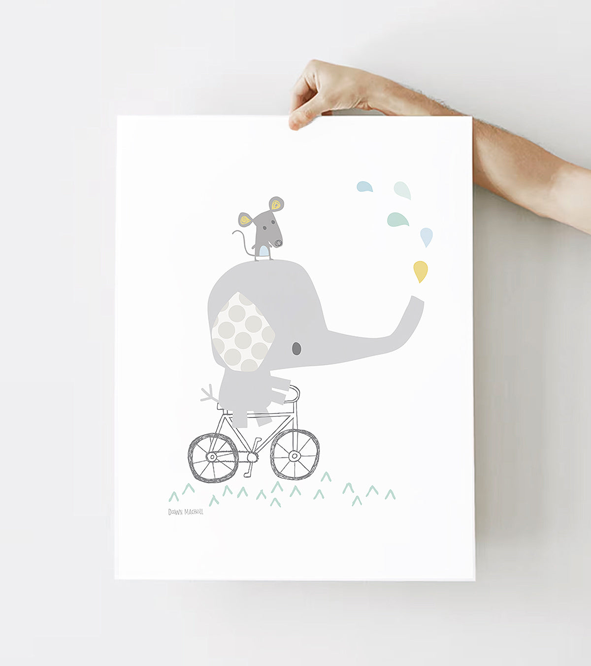 SMILE IT'S RAINING - Affiche enfant - Éléphant sur son vélo