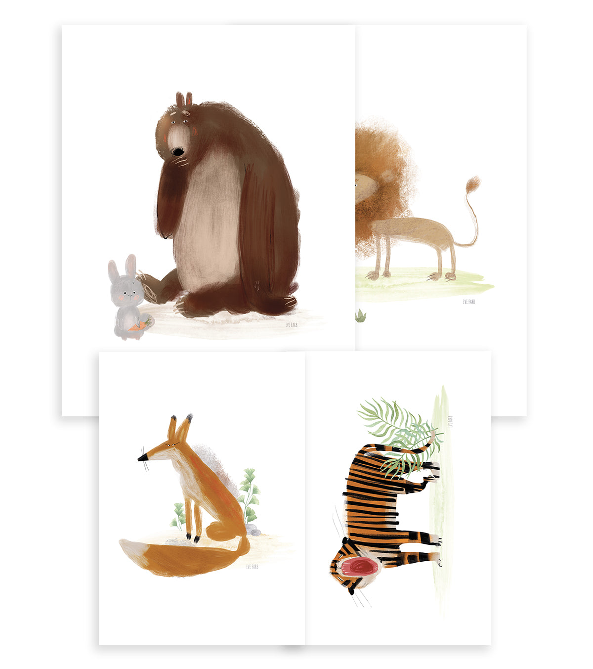 ANIMALIA - Lot de 4 affiches enfant - Ours, lion, renard, tigre