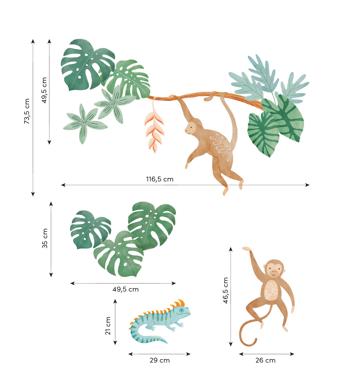 YATSUNI - Stickers muraux - Singes et iguane