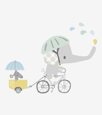 SMILE IT'S RAINING - Grand sticker - Éléphant sur son vélo