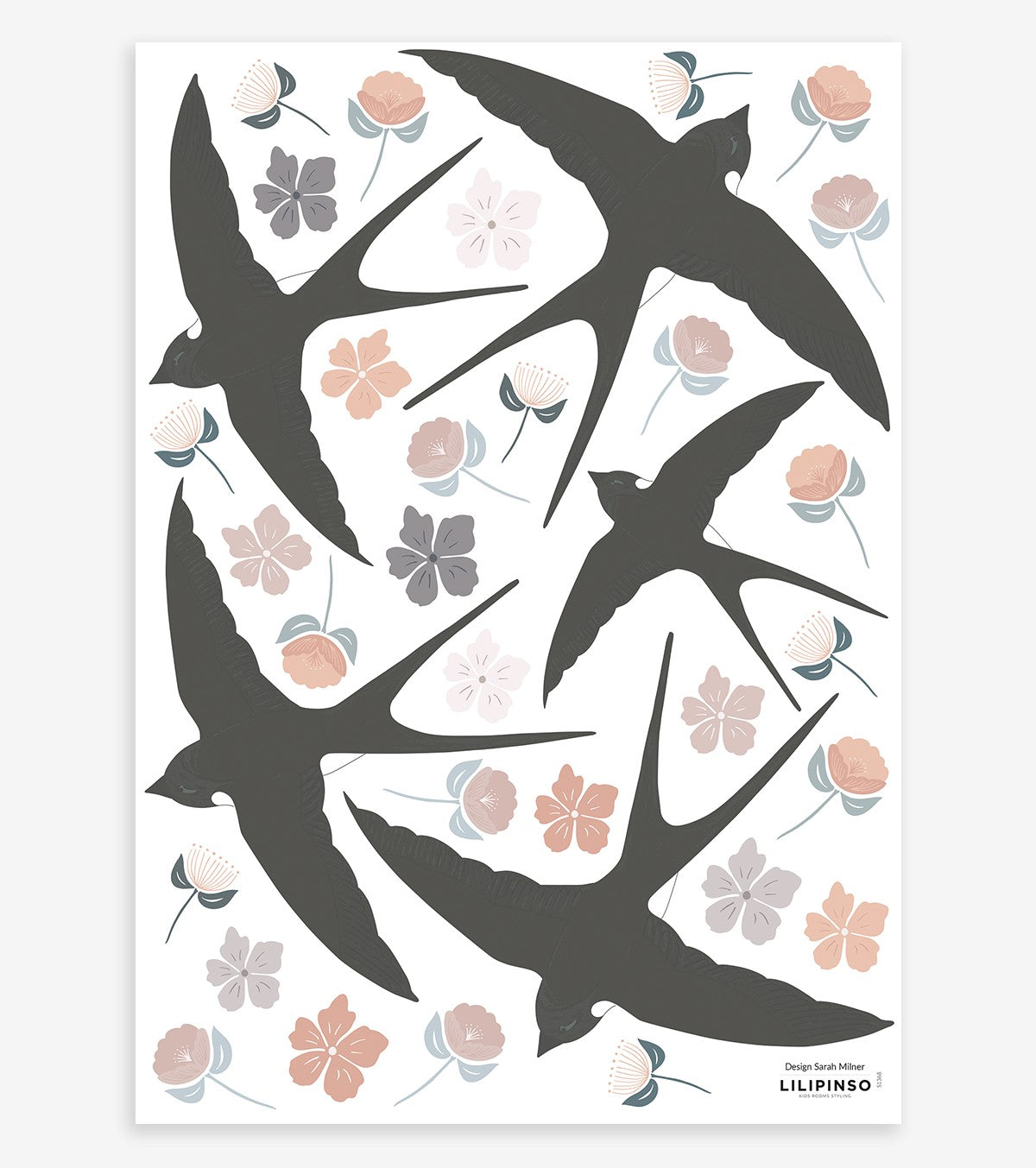 ADELE - Stickers muraux - Hirondelles et fleurs